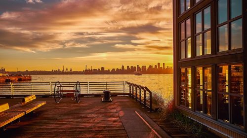 vancouver, pier, nature, sea, sunset, canada, sundown, dusk, twilight