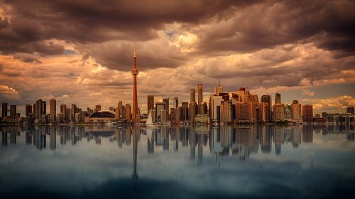toronto, skyline, nature, sunset, dawn, panorama, canada, sky, clouds, skyscrapers, cityscape